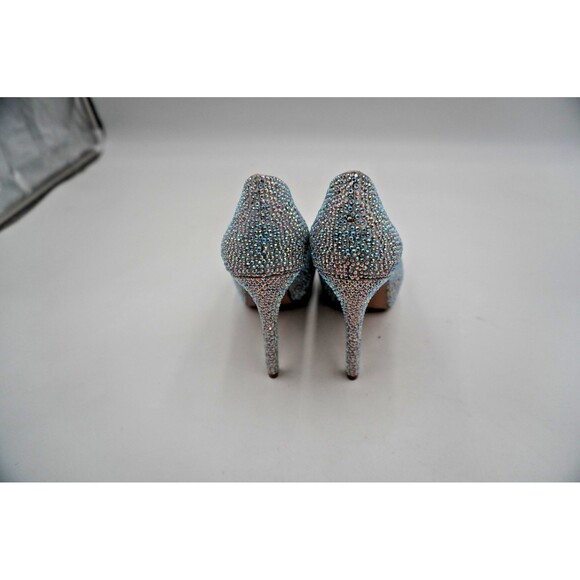 Benjamin Adams London Miami Silver Jewel Encrusted Peep Toe Platform Pumps S 6.5 - Picture 10 of 13